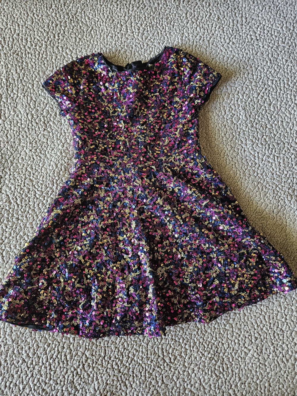 Girls Sequin Party Dress - Black with Pink & Gold Accents